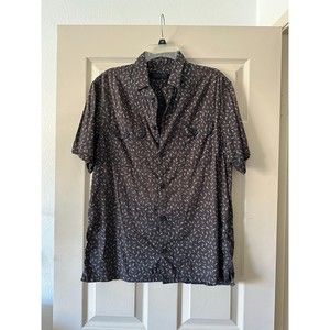 All Saints Glide SS Shirt Gray Short Sleeve Button Up Feathers Men's Size XL